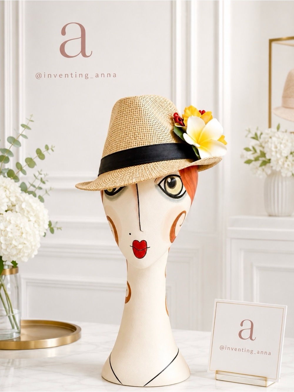 Stylish Tan Fedora Hat with Black Satin Ribbon Band and Flower Clip size 58